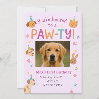 Paw-ty Animal - Pic Pet Birthday Convite