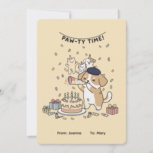Paw-ty Time! Cute Dog & Cats Joyful Birthday Card (Frente)