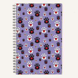Pawprints com corações vermelhos em azul