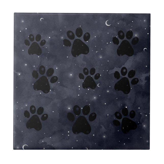 Paws Star e Crescent Moons Blue Watercolor (Frente)