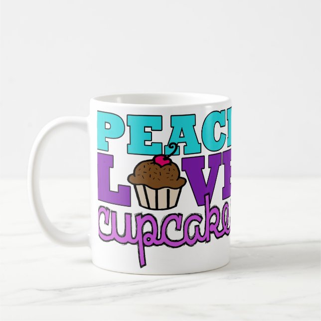 Paz, amor & cupcakes! Roxo da caneca (Esquerda)