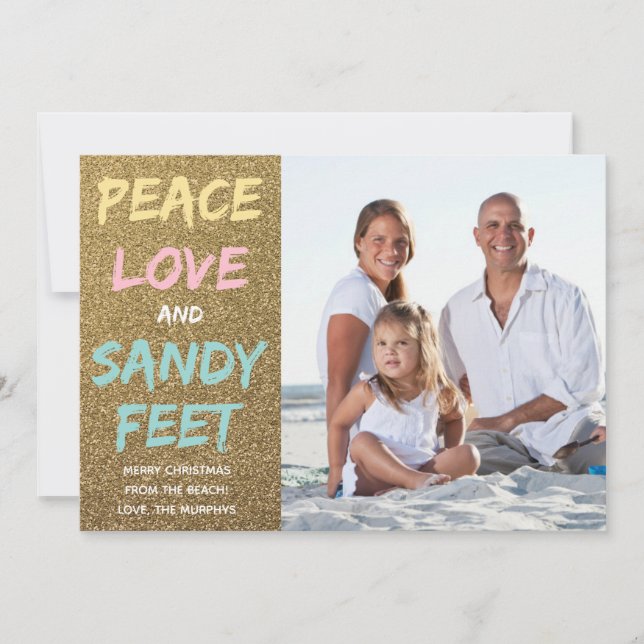 Paz, amor e Cartões de foto de Natal de Sandy Feet (Frente)