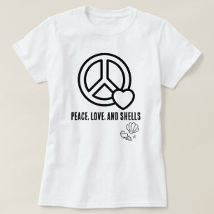 Paz, Amor e Conchas! – Camiseta Feminina de Coleta