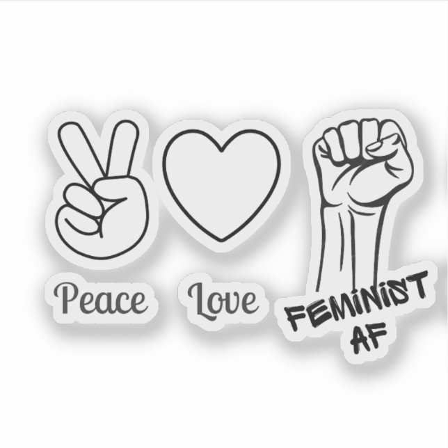 paz, amor, feminista AF - adesivo transparente (Frente)