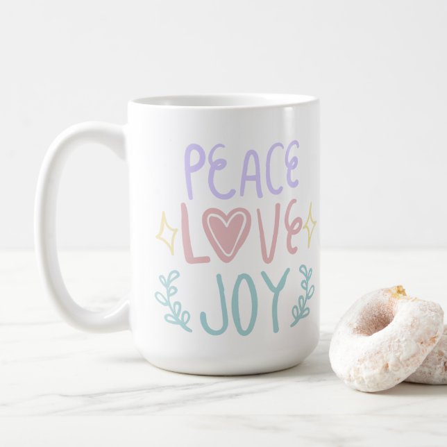 Paz Amor Joy 😁 caneca de café 15oz (Com Donut)