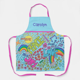 Paz, Amor, Joy. Desenho retrô dos anos 60, seu nom