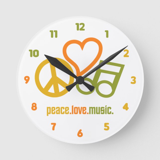 Paz - Amor - Relógio de parede personalizado de mú (Frente)