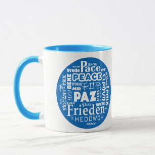 Paz de caneca azul/branca em vários idiomas
