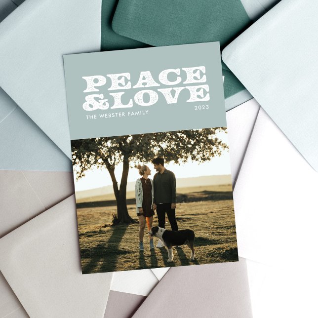 Paz e amor - cartão com fotos de férias retrógrado (Criador carregado)