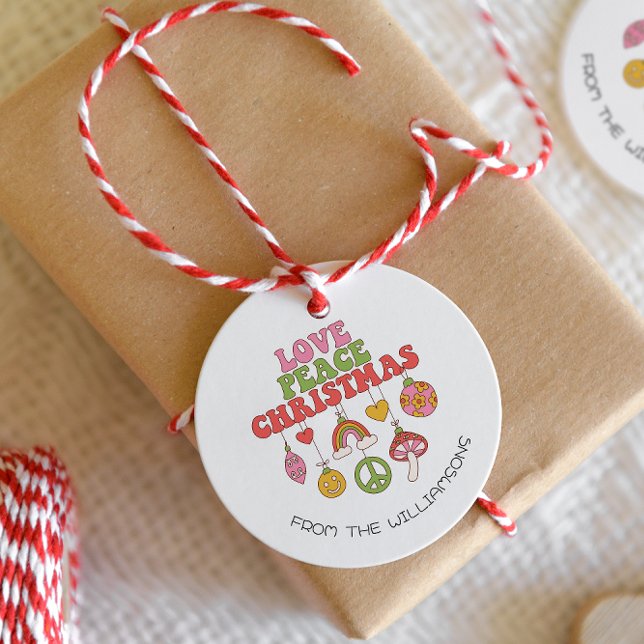 Paz e Amor Natal | Etiqueta de presentes de Natal (Criador carregado)
