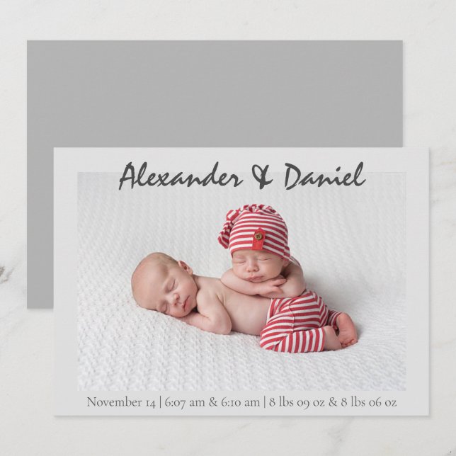 Paz e Joy | Anúncio de Nascimento dos Twin Boys (Frente/Verso)