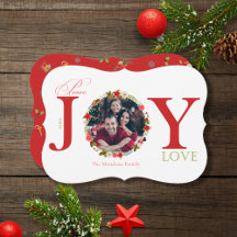 Paz Joy Love Wreath Cartões de foto de Natal