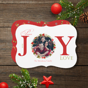 Paz Joy Love Wreath Cartões de foto de Natal