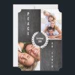 Paz na Feliz da Terra e Cartão com fotos da Famíli<br><div class="desc">Duas de suas fotos na Frente da Paz na Terra e no Ano depois na Feliz traseira e no Enfeites de natal Brilhante Três e Personalizado com o Cartões de foto de Natal de Seus Nomes</div>