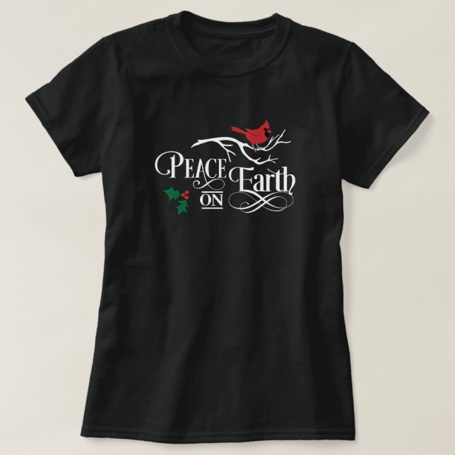 Paz na Terra na Camisa de T-Shirt Cuta de Natal (Frente do Design)