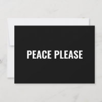 Paz por favor, preto branco, mínimo cartão anti-gu