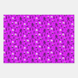 Pé Grande e Jackalope no Púrpura do Padrão Florest