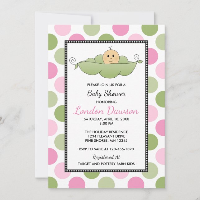Pea Pod Girl Baby Shower Convites │ Pele Leve (Frente)