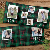 PEACE AMVE JOY Green Tartan Holiday Cartão com fot