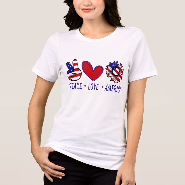 Peace Love America Patriotic Flag Heart Sunflower (Frente)