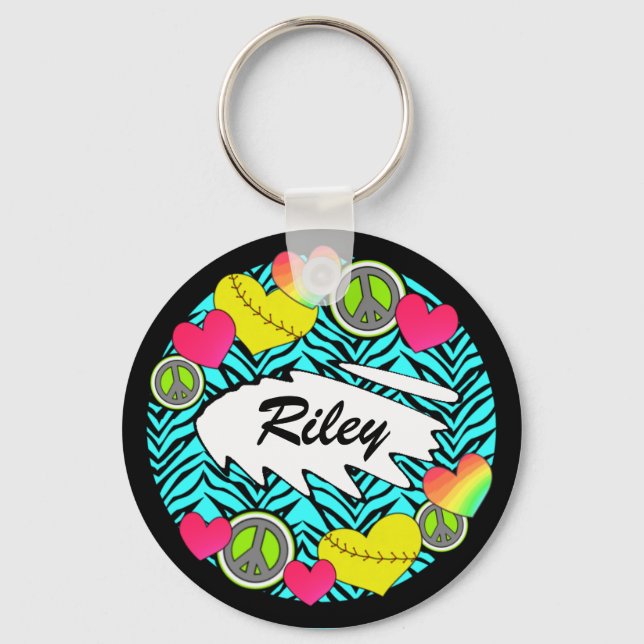 Peace Love Fastpitch Chaveiro (Frente)