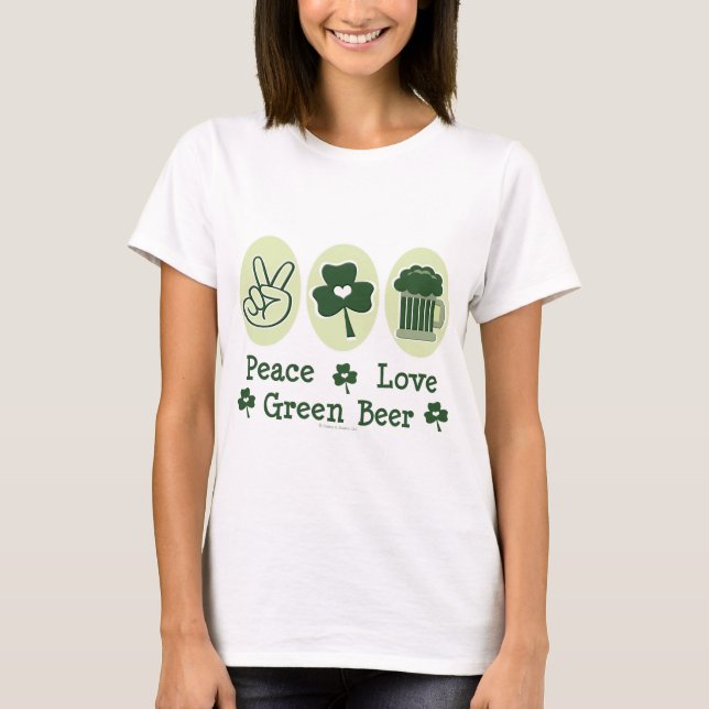 Peace Love Green Beer Ringer Camiseta (Frente)