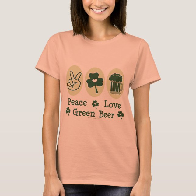 Peace Love Green Beer Ringer Camiseta (Frente)