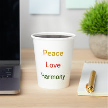 Peace Love Harmony - copo vermelho de ouro verde