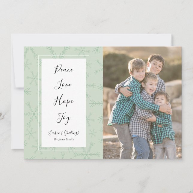 Peace Love Hope Joy Cartões de foto de Natal (Frente)