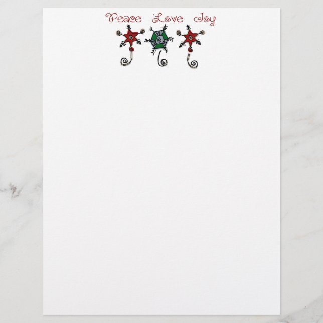 Peace Love Joy Ornaing Christmas Letter Paper (Frente)