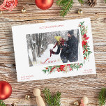 Peace Love Joy Poinsettias Garland Photo Wedding<br><div class="desc">Peace Love Joy Poinsettias Garland Photo Wedding Couple Save the Date Card with Envelope. For all wedding: MR & MRS, MR & MR, MRs & MRS. IMPORTANT NOTICE: This design is part of a collection and has other coordinated elements that you can find in my store. Sometimes it can be...</div>