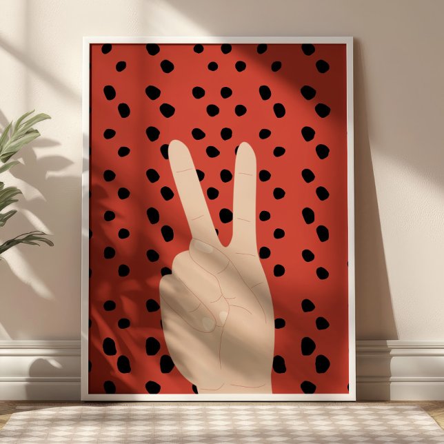 Peace Sign on Red Dotted Background Preppy Poster (Criador carregado)
