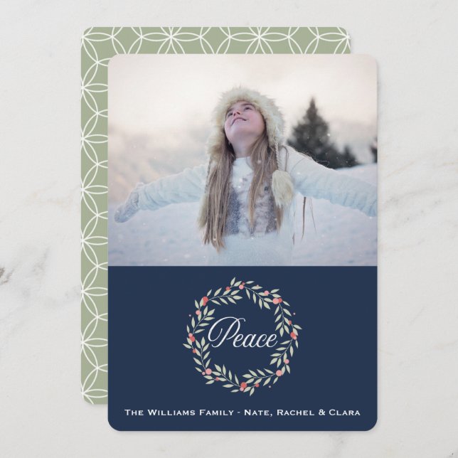 Peace Wreath | Cartões de natal de fotos personali (Frente/Verso)
