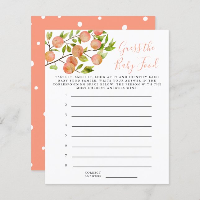 Peach Adivinha O Jogo Do Chá Da Comida Do Bebê (Frente/Verso)