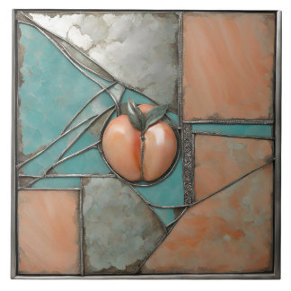 Peach and Turquoise metal art with silver Accents 
