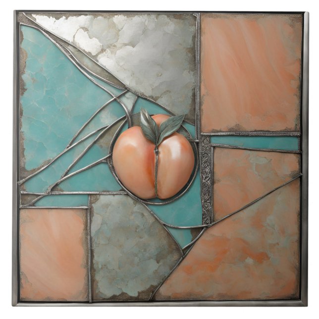 Peach and Turquoise metal art with silver Accents  (Frente)