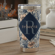 Peach Azul Floral William Morris Monograma Elegant