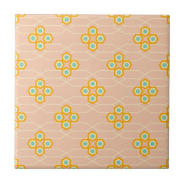 Peach background hexagonal floral pattern 