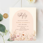 Peach beige wildflower 50.o convite para o anivers<br><div class="desc">Um convite elegante para flores silvestres. Um fundo creme,  cor bege e um arco colorido de pêssego. Decorado com flores silvestres de cor d'água em bege,  rosa. 1 folha = 1 convite impresso de borda a borda.</div>