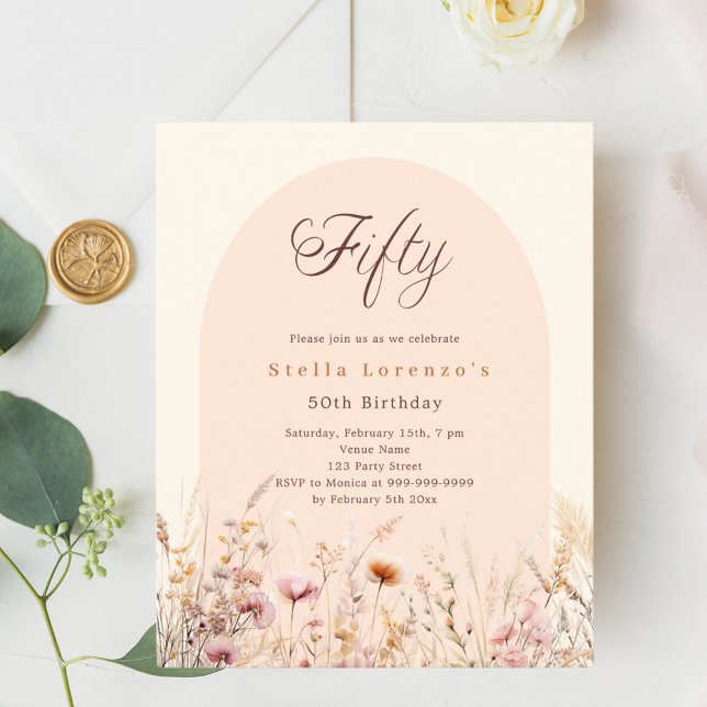Peach beige wildflower 50.o convite para o anivers (Criador carregado)
