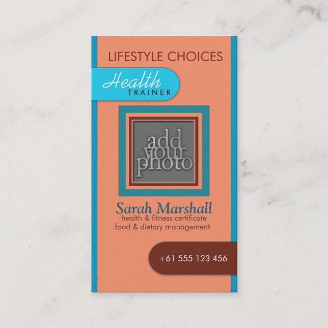 Peach & Blue Adicionar seu Cartão de visita de fot (Frente)