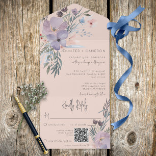 Peach Blue Boho Floral Código QR tudo em um convit