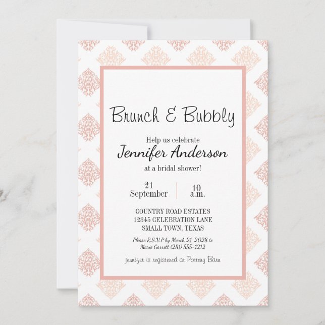 Peach Blush Damask Bridal Brunch (Frente)