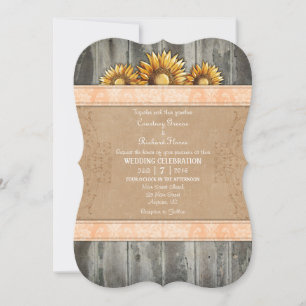 Peach Brown Rustic Sunflower Convite de casamento