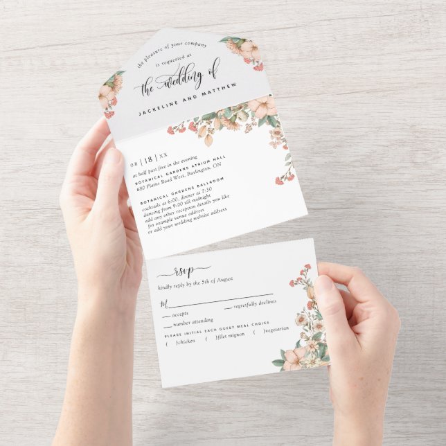  Peach Coral Botanical Wedding Tear Off RSVP (Tearaway)
