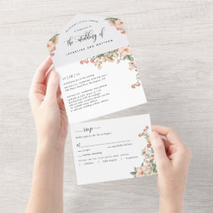 Peach Coral Botanical Wedding Tear Off RSVP
