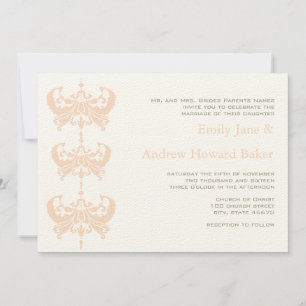Peach Coral e Convite para Casamento tema damasco 