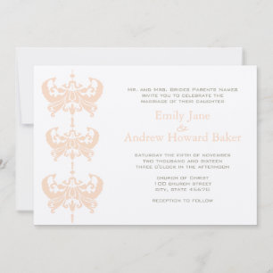 Peach Coral e Convite para Casamento tema damasco 