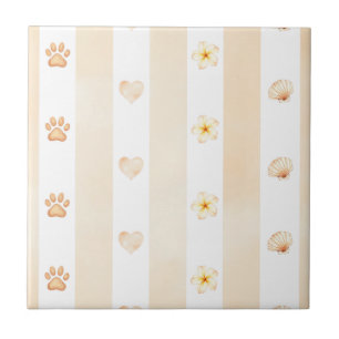 Peach e White Stripe - Corações, Flor, Impressão d