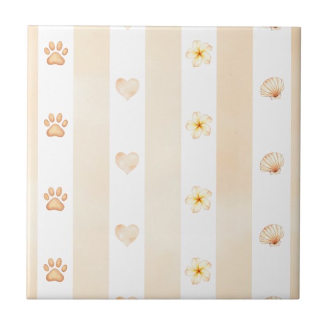 Peach e White Stripe - Corações, Flor, Impressão d (Frente)